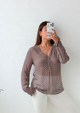 Size XS-S Taupe Printed Wrap Blouse