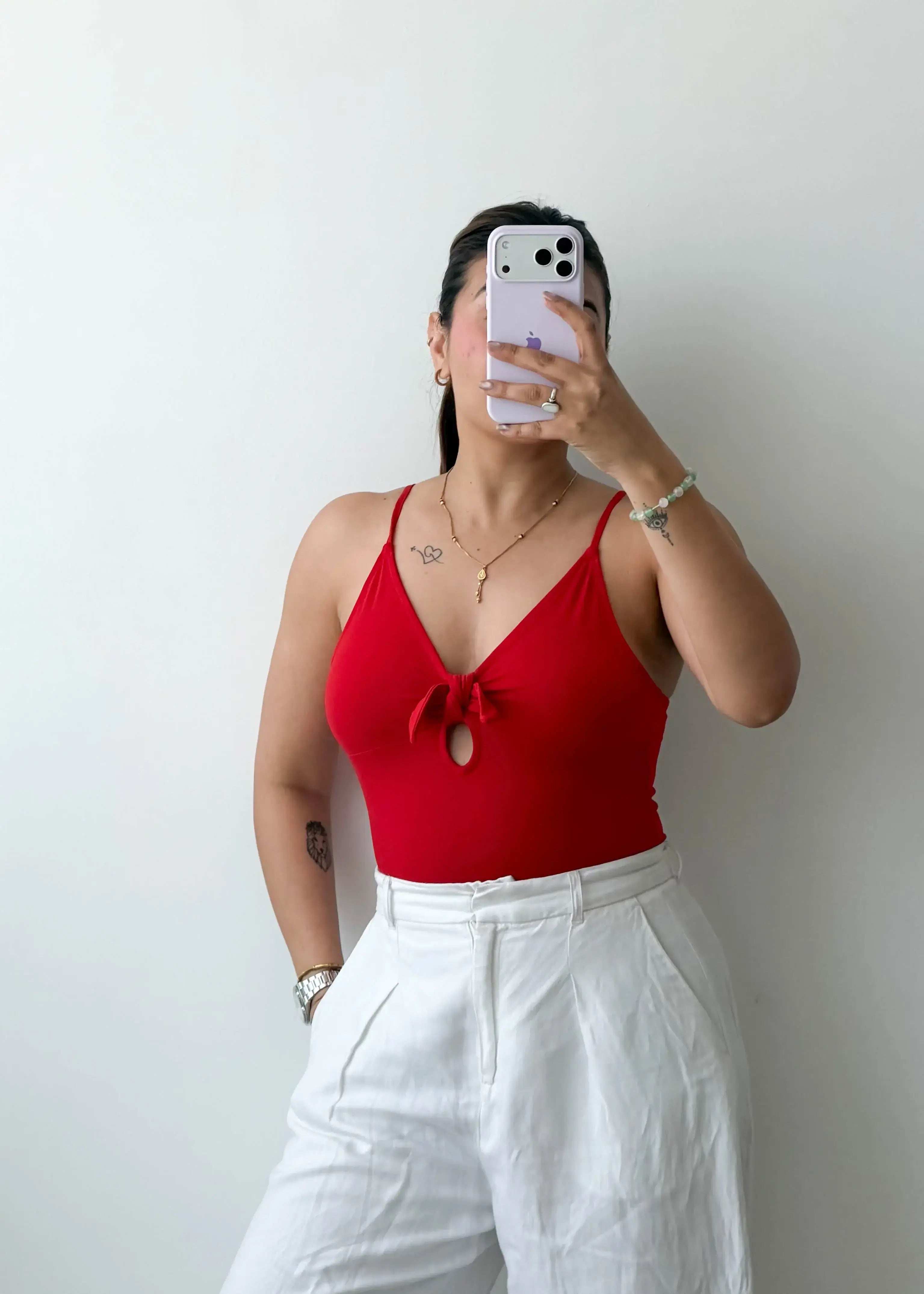 Size S-M Red Tie-Up Front Bodysuit