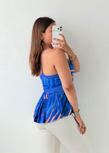 Size S-M Blue Abstract Peplum Cami Top