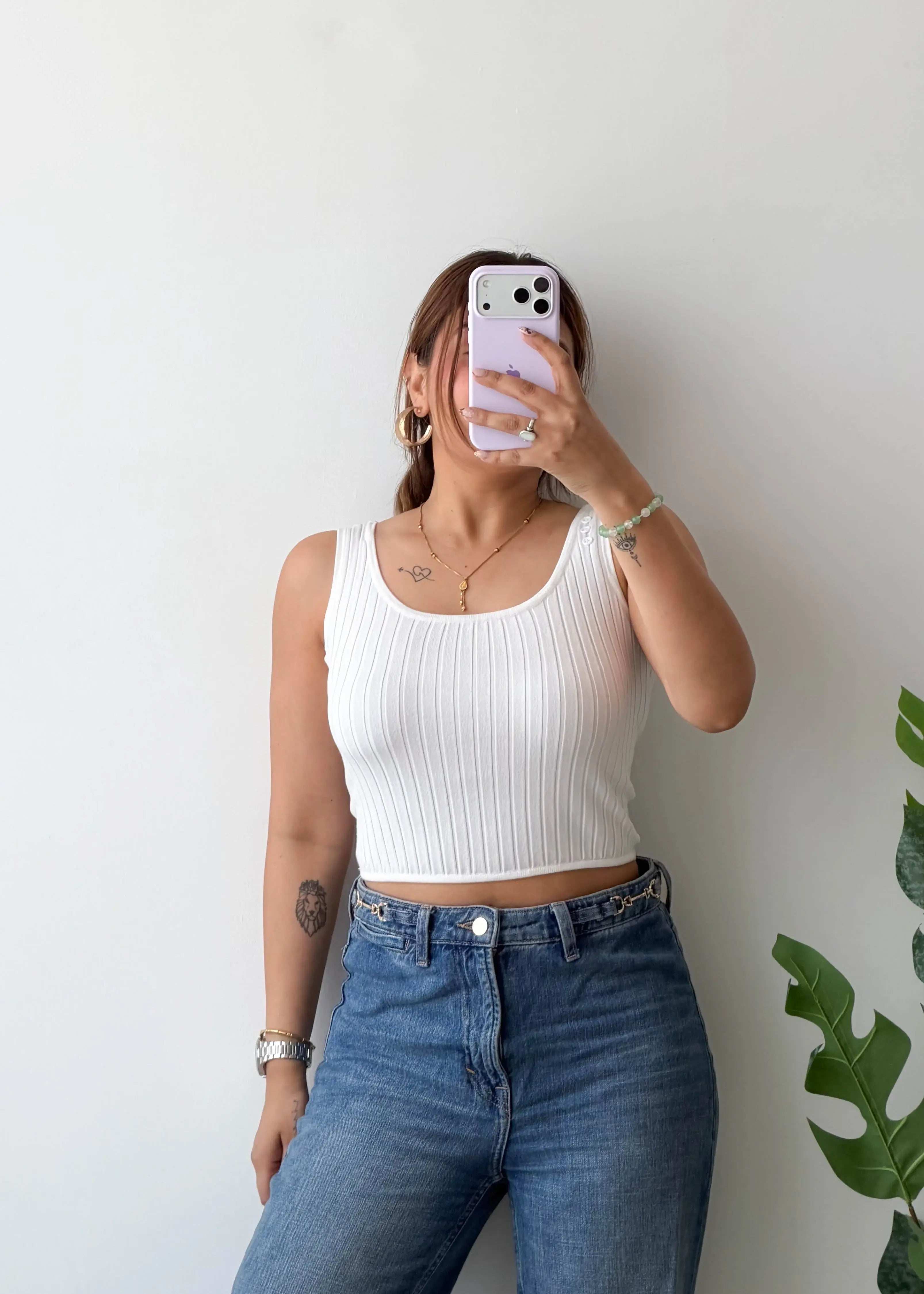 Size M-L, White Ribbed Tank Top