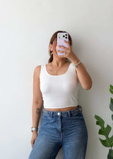 Size M-L, White Ribbed Tank Top