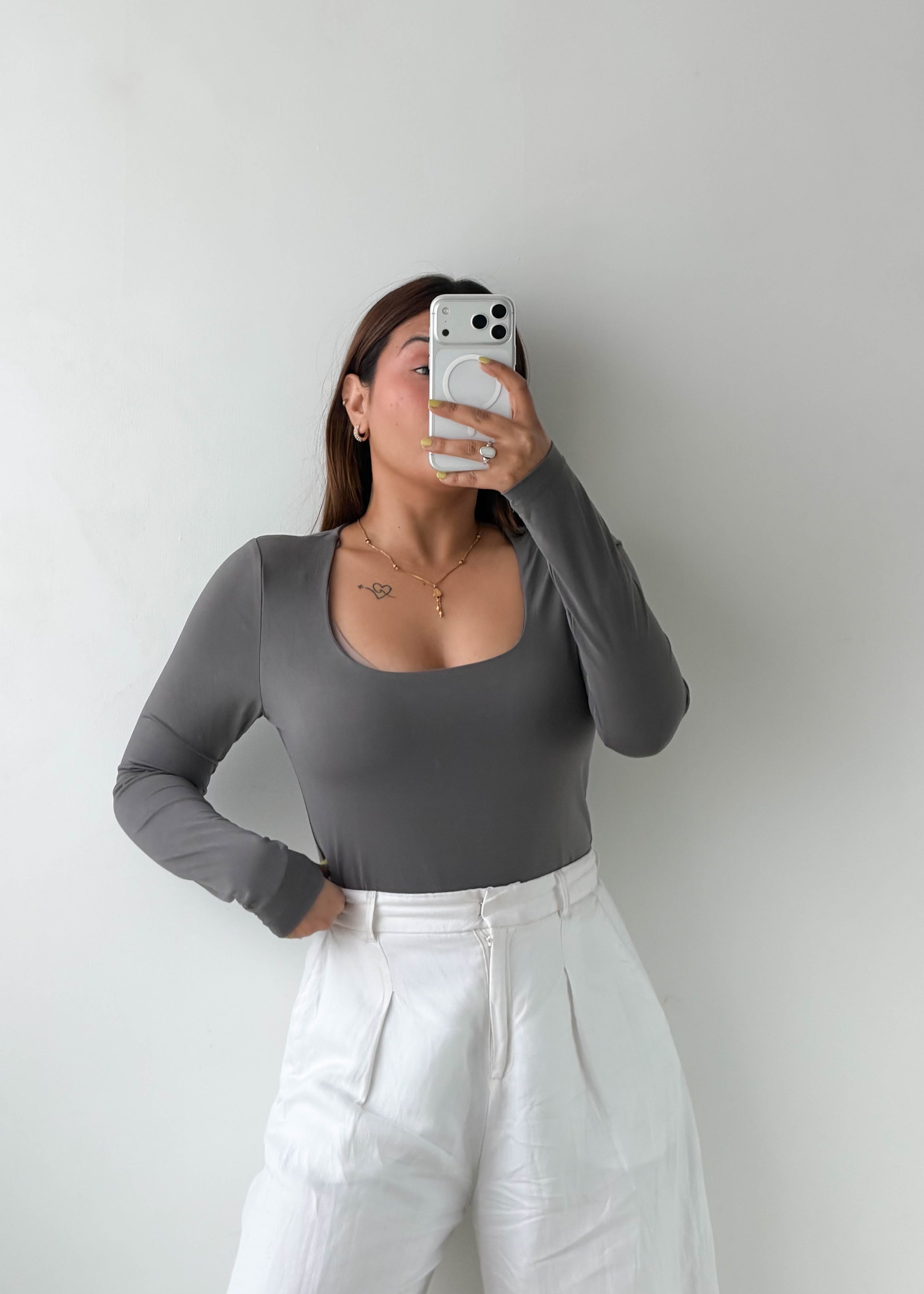 Size M-L Charcoal Square Neck Bodysuit