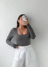 Size M-L Charcoal Square Neck Bodysuit