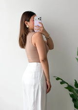 Size XS, Brown High Neck Sleeveless Bodysuit