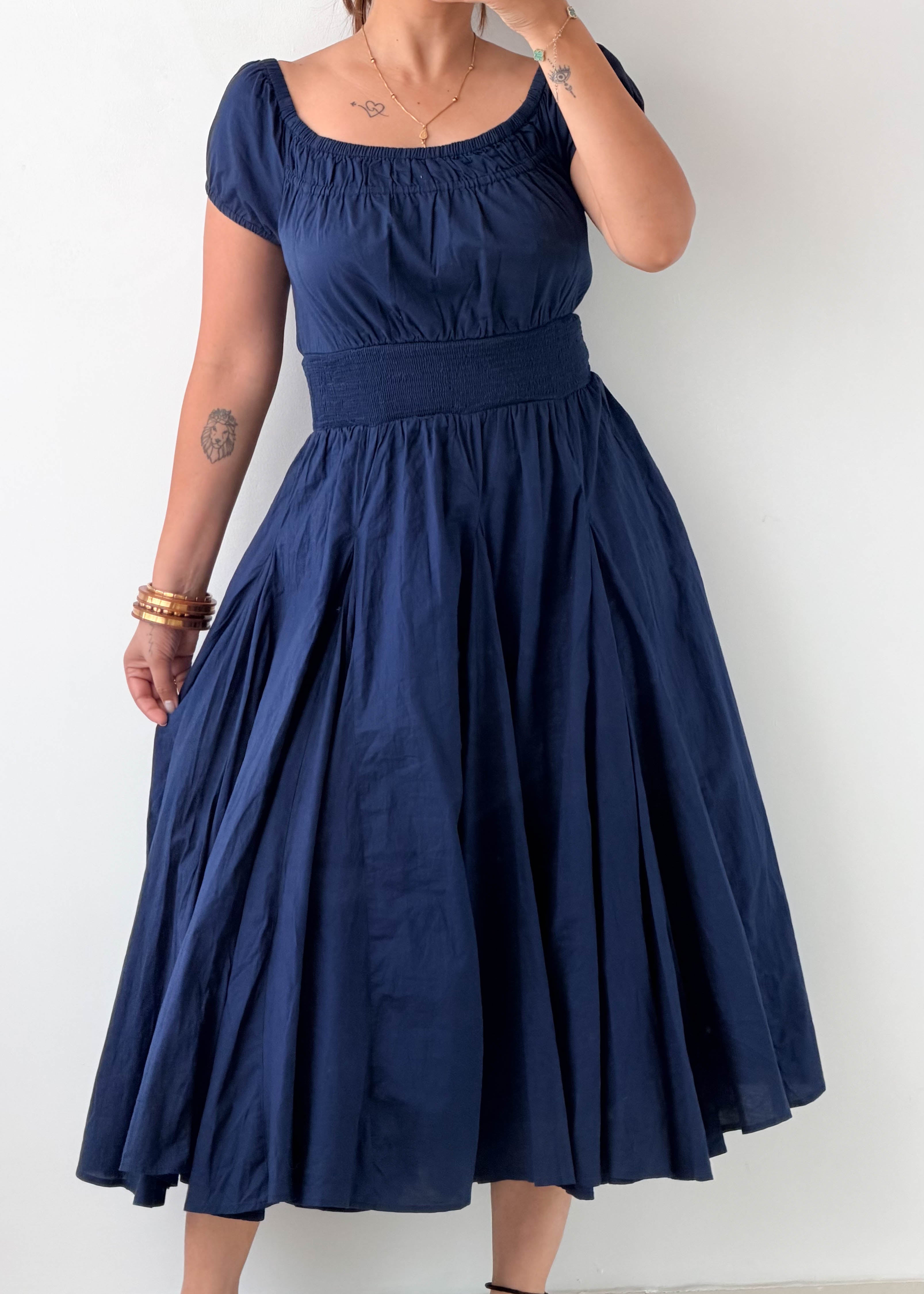 Size M-L Navy Fit & Flare Midi Dress