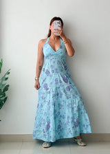 Size XS-S Sky Blue Paisley Halter Maxi Dress
