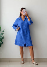 Size S-M Blue Linen Shirt Dress