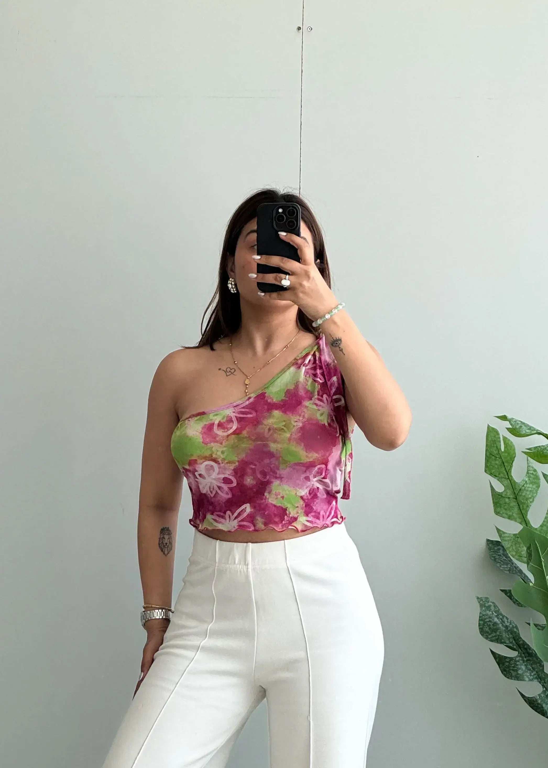 Size S-M, Floral Tie Dye One Shoulder Summer Top - Closet by Payal