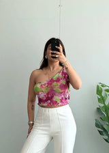 Size S-M, Floral Tie Dye One Shoulder Summer Top - Closet by Payal