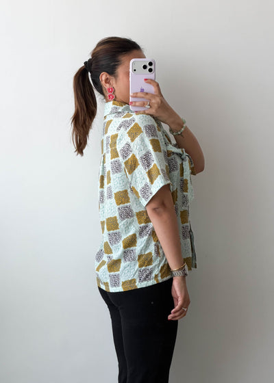 XS-S Mint Patchwork Print Cotton Voile Shirt