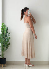 Size S-M Cream Pleated Knit Maxi Dress