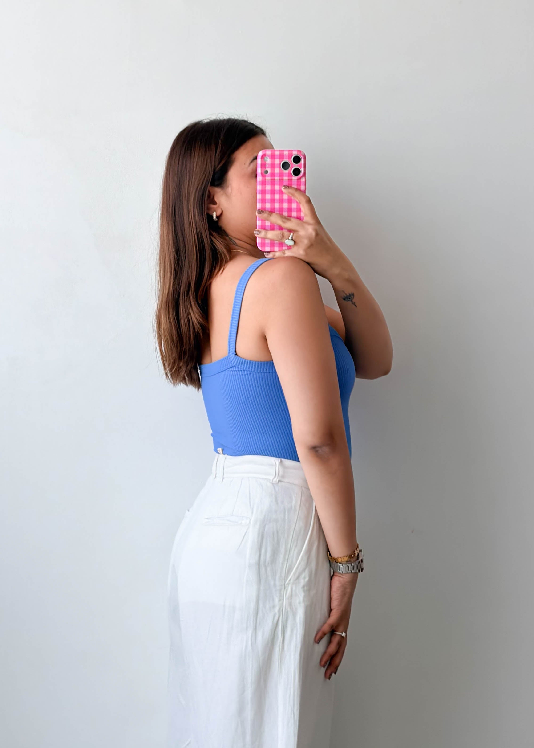 Size XS-S Blue Ribbed Square Neck Bodysuit