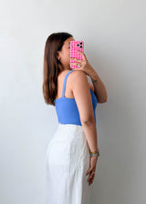 Size XS-S Blue Ribbed Square Neck Bodysuit