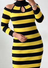 Size S-M Yellow & Black Striped Midi Dress