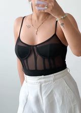 Size XS-S Black Sheer Corset Bodysuit