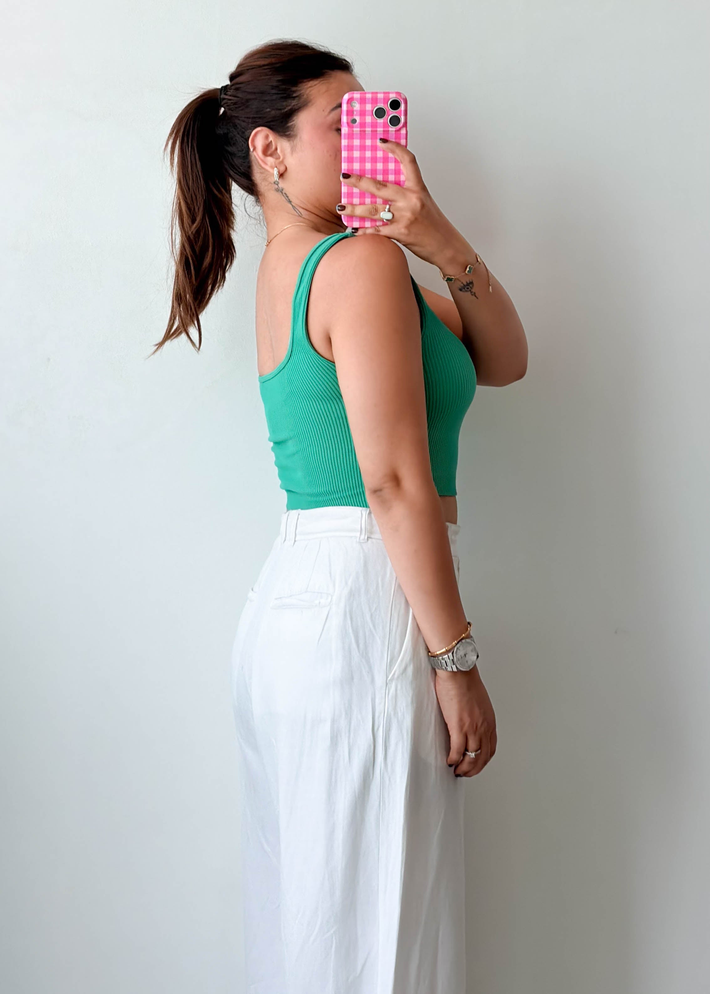 Size S-M Emerald Green Ribbed Crop Top