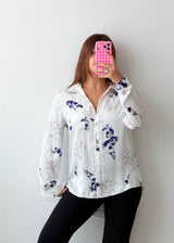 Size S-M White Blue Floral Shirt Top