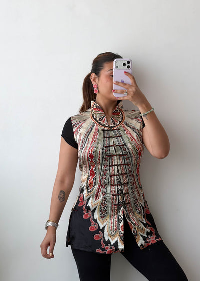XS-S Multi Ethnic Print Short Cotton Voile Top