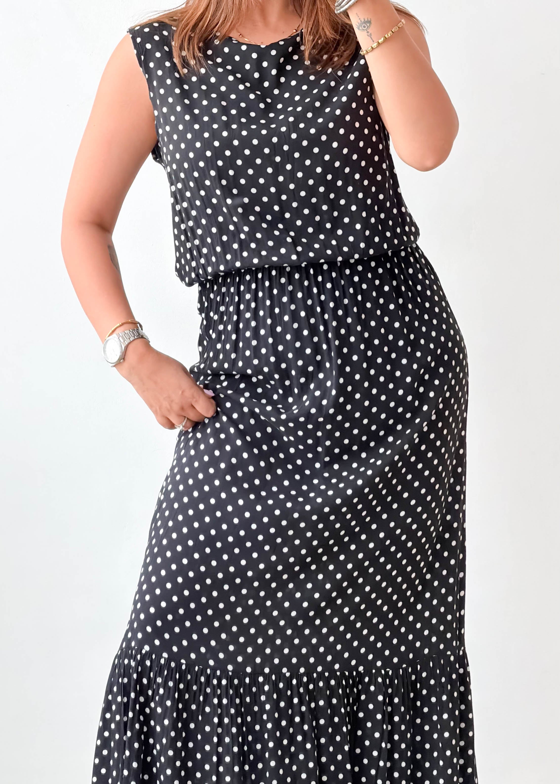 Size S-M Black Polka Dot Maxi Dress