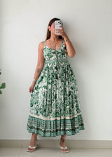 Size S-L Green Floral Printed Maxi Dress