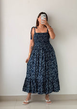 Size M-L Navy Floral Smocked Maxi Dress
