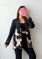 Size S-M Black Crane Print Blazer Jacket