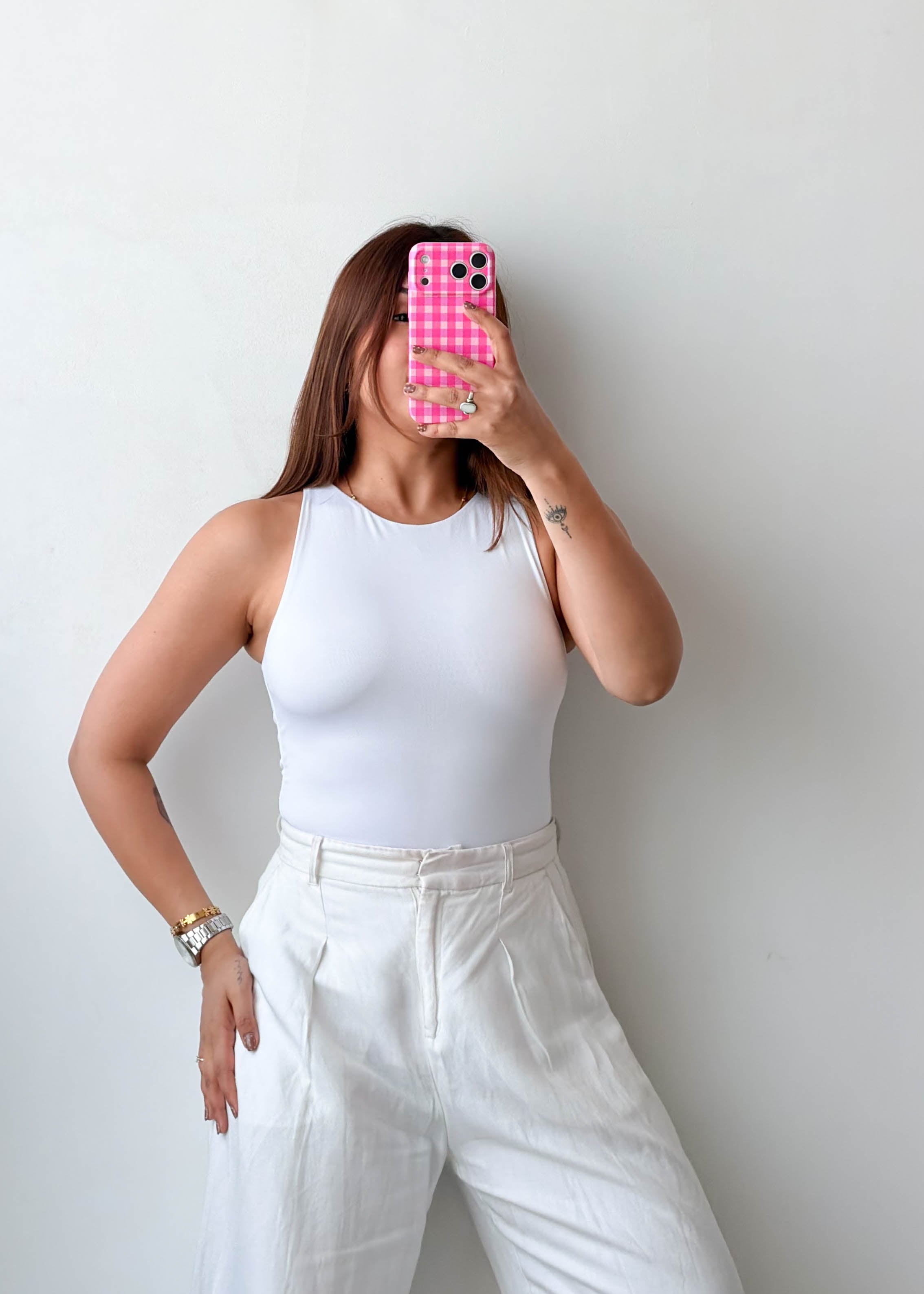 Size S White High Neck Sleeveless Bodysuit