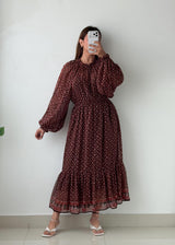 Size S-M Burgundy Printed Tiered Maxi Dress