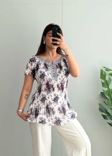 Size S-M, Printed pleated peplum top - Closet by Payal