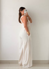 Size M-L White Textured Wide Leg Jumpsuit