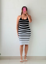 Size M-L Black & White Ribbed Bodycon Dress