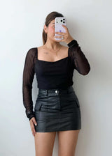 Size M-L Black Sheer Sleeve Bodysuit