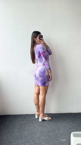 Size S-M Purple Tie-Dye Bodycon Mini Dress
