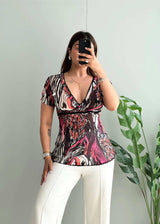 Size M-L, Printed Y2K Mesh top - Closet by Payal