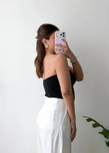Size XS-S, Black Strapless Ribbed Bodysuit