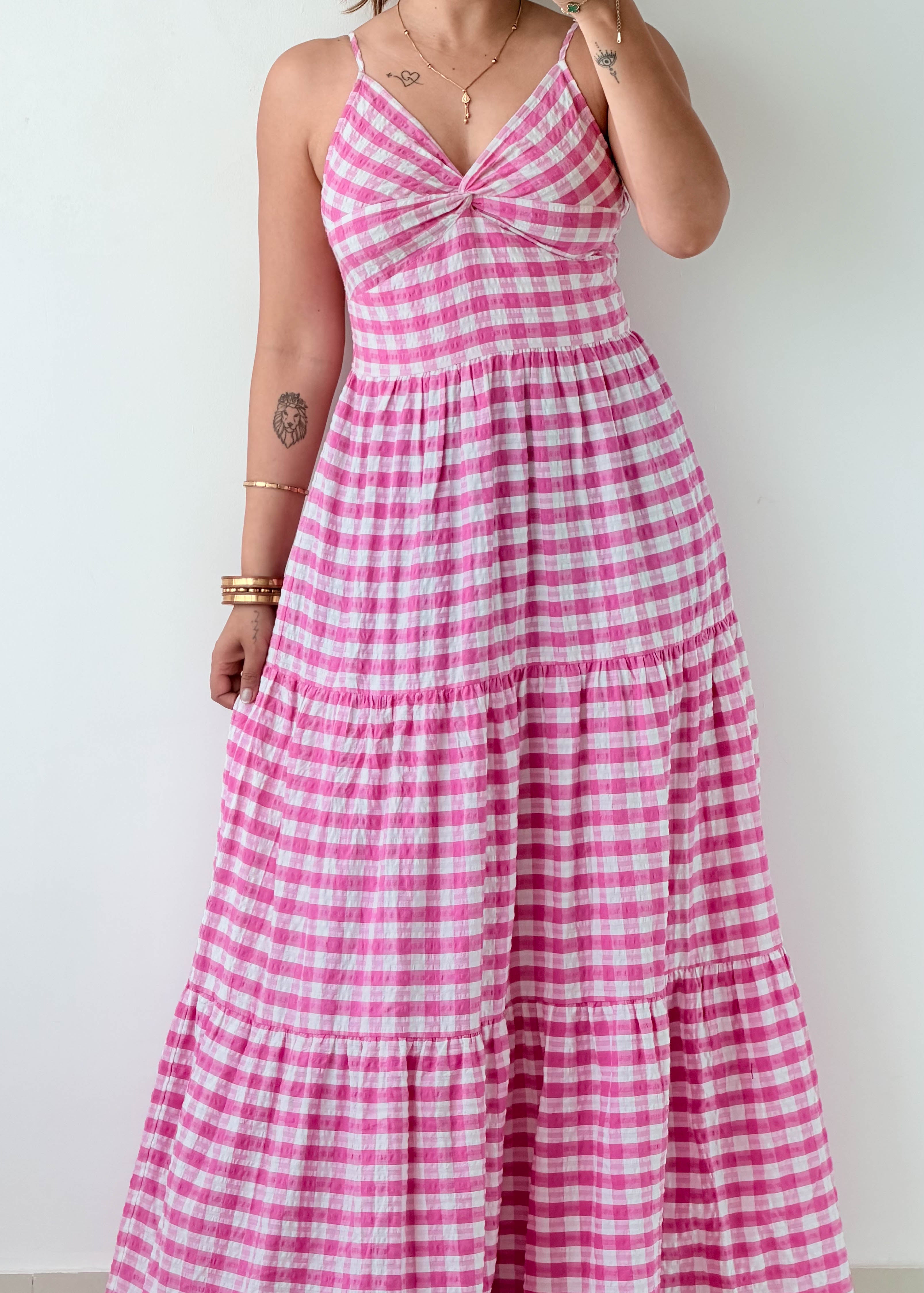 Size S-M Pink Gingham Tiered Maxi Dress
