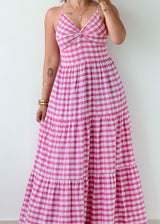 Size S-M Pink Gingham Tiered Maxi Dress
