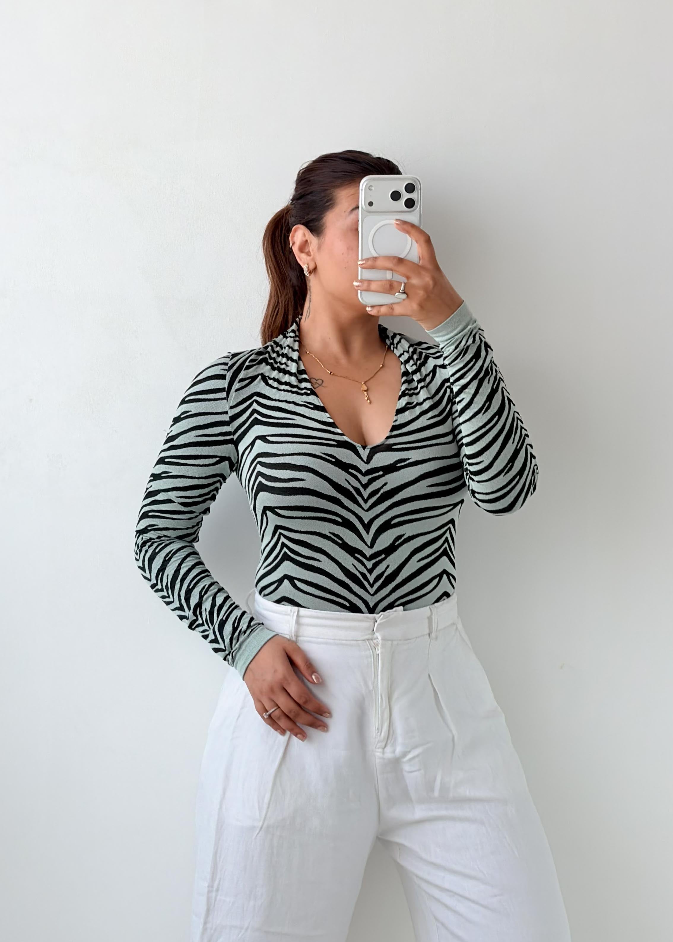 Size S-M Zebra Print Collared Bodysuit