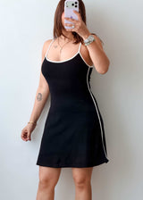 Size S-M Black Contrast Trim Mini Dress