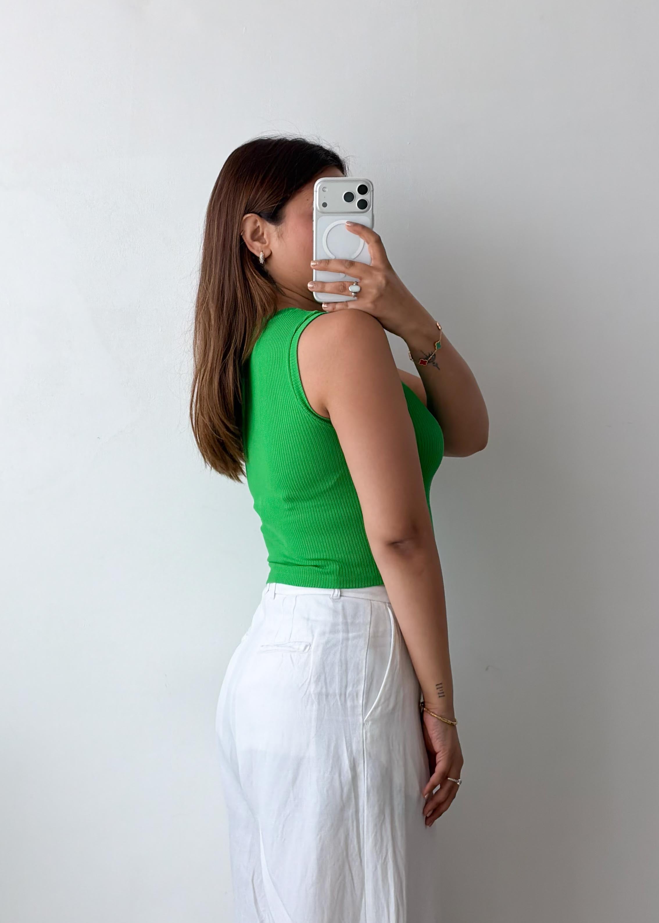 Size XS-S Green Ribbed Tank Top