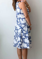 Size M Blue White Floral Fit & Flare Dress