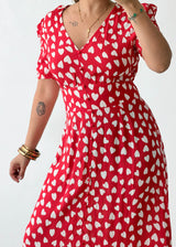 Size M-L Red Heart Print Midi Dress