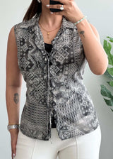 Size M-L, Sheer Lace Print Sleeveless Button Down Top with lining - Closet by Payal