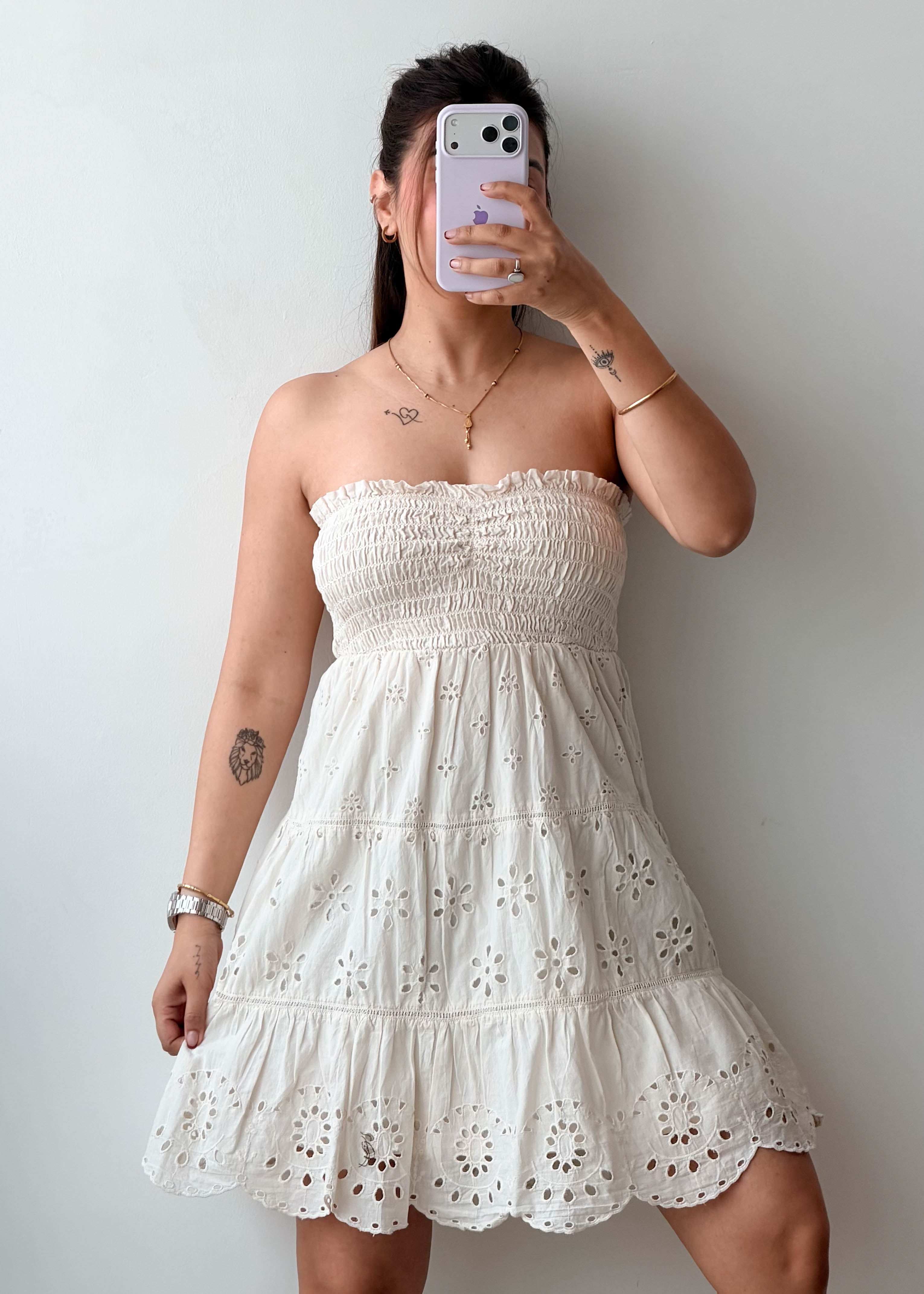 Size XS-S White Broderie Cotton Mini Dress