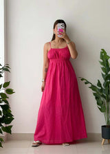 Size S-M, Hot Pink Smocked Maxi Dress