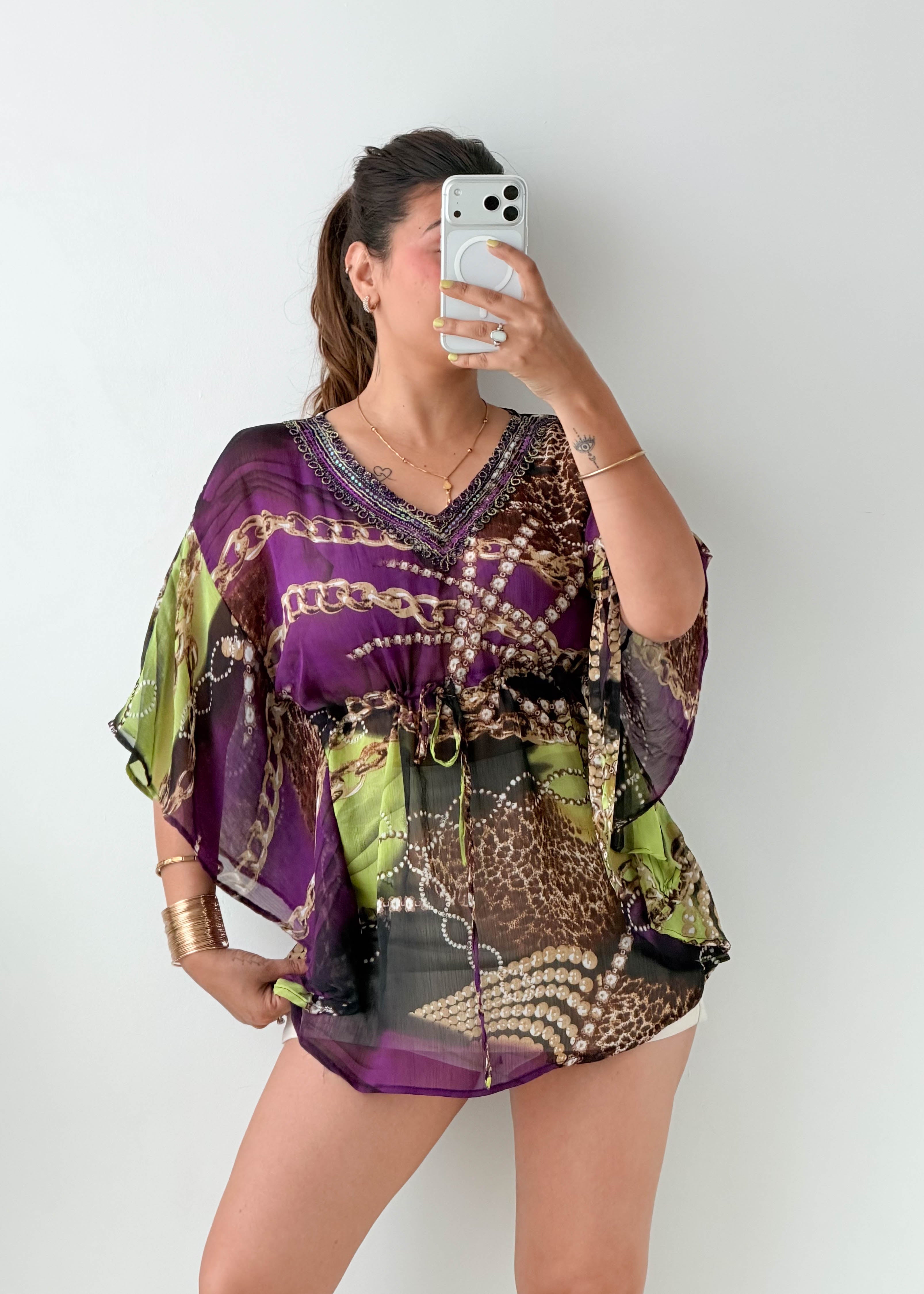 Size M-L Purple Printed Kaftan Top