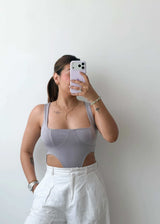 Size M-L Grey Cut-Out Bodysuit