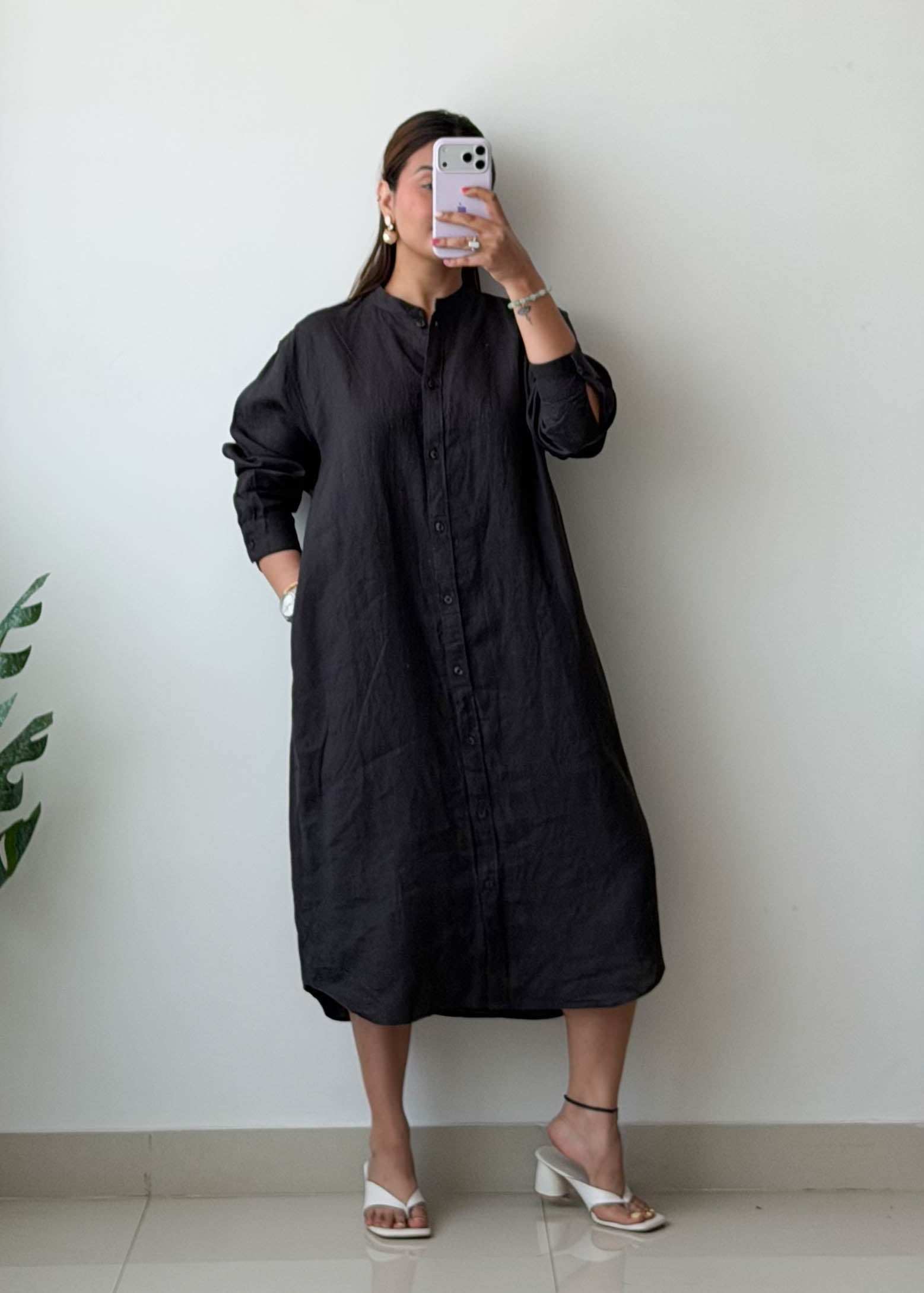 M-L Black Oversized Shirt Dress
