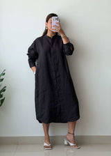 M-L Black Oversized Shirt Dress