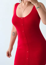 Size S-M Red Button Front Bodycon Dress